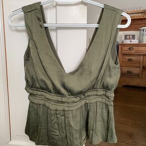 Olive Green Silk Going Out Tank Top